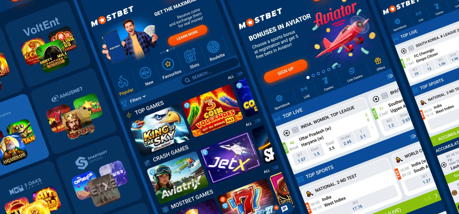 Mostbet mobile app screenshots